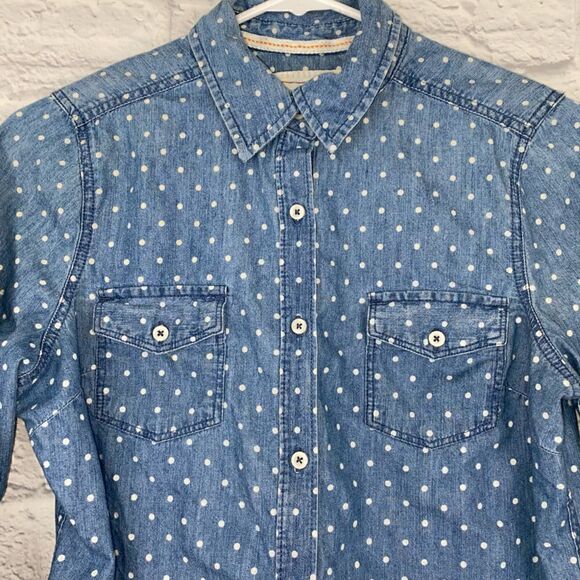 SO 100% cotton button down polka dot top w/button pockets & sleeves sz M - Picture 5 of 7